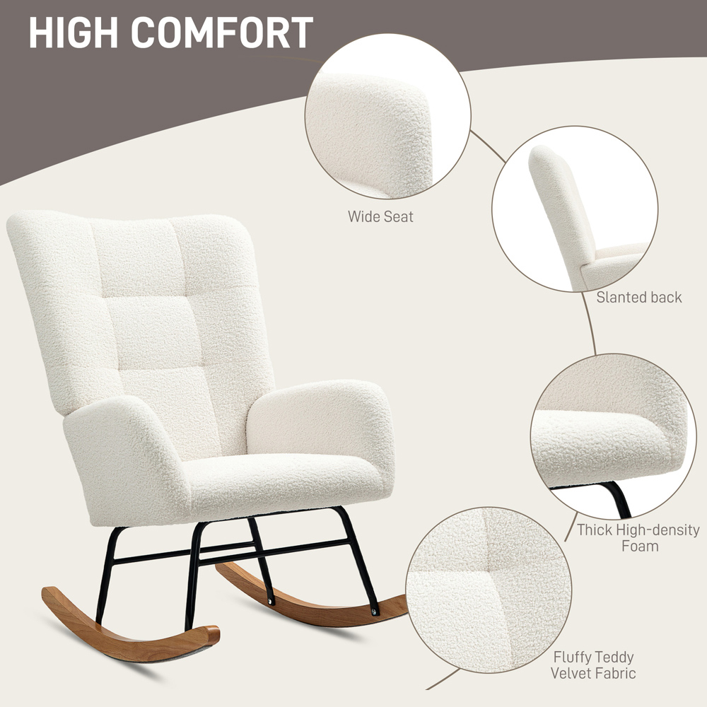 Portland Cream and White Modern Rocking Chair with Backrest Image 8