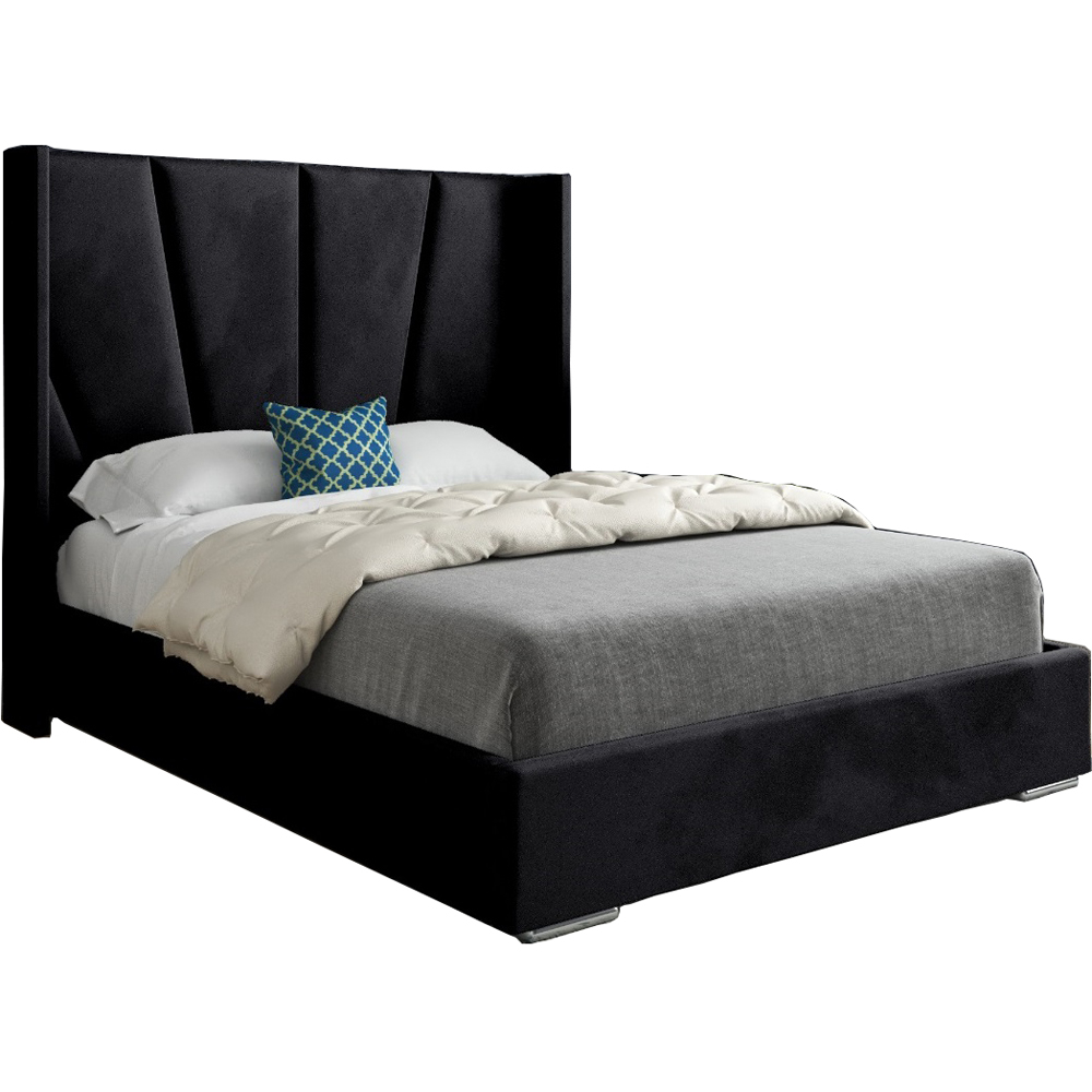 Bellini Black Small Double Velvet Upholstered Bed Frame with Wide Curved Winged Headboard Image 2