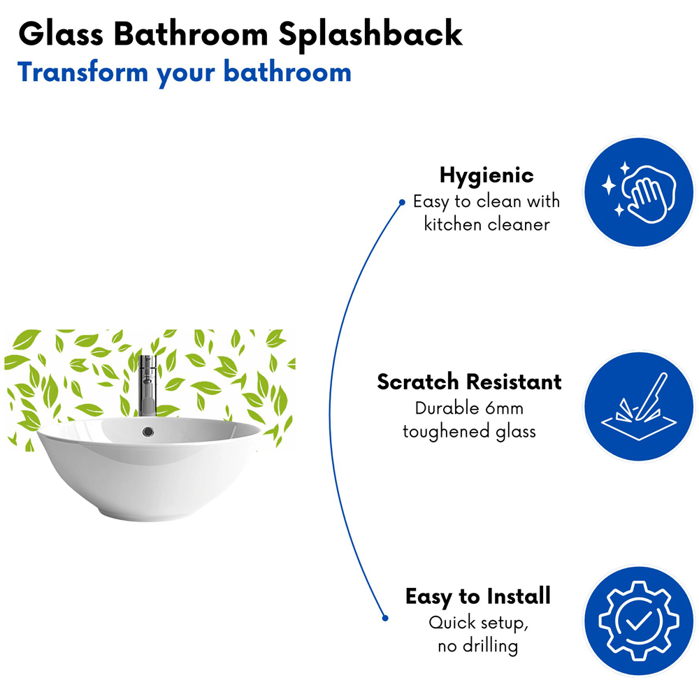 Warren Reed Designer Green Leaves Glass Bathroom Splashback 25 x 60cm Image 4