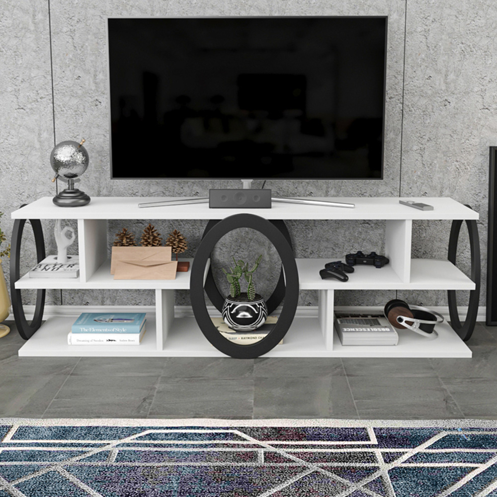 Decorotika Fale 7 Shelf White and Black Modern TV Unit Image 1