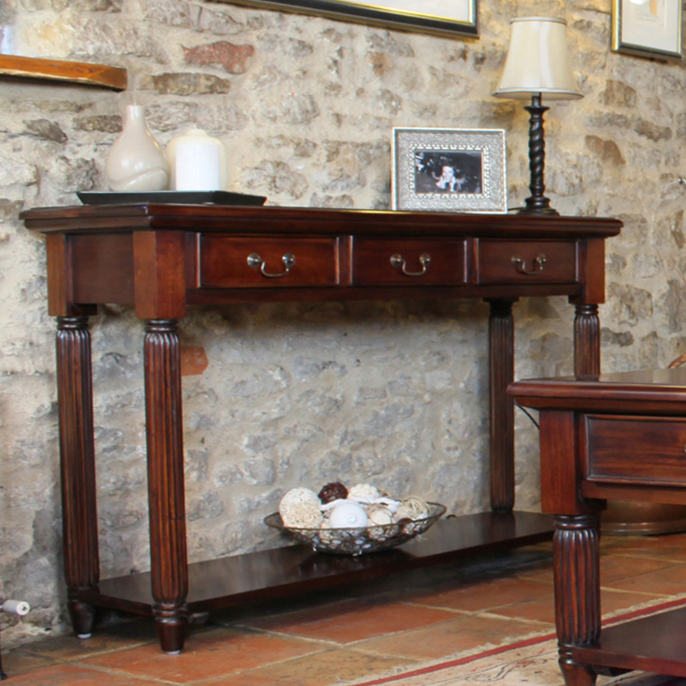 Baumhaus La Roque 3 Drawer Single Shelf Mahogany Console Table Image 2