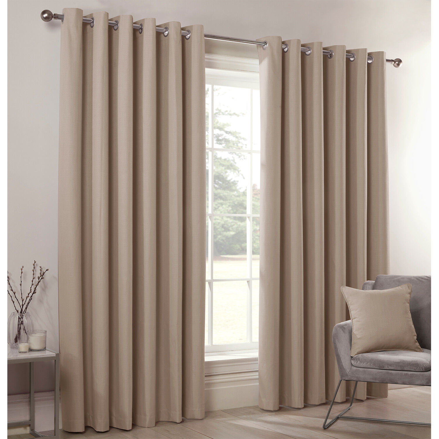 Divante Hoxton Natural Blackout Eyelet Curtains 168 x 137cm Image 2