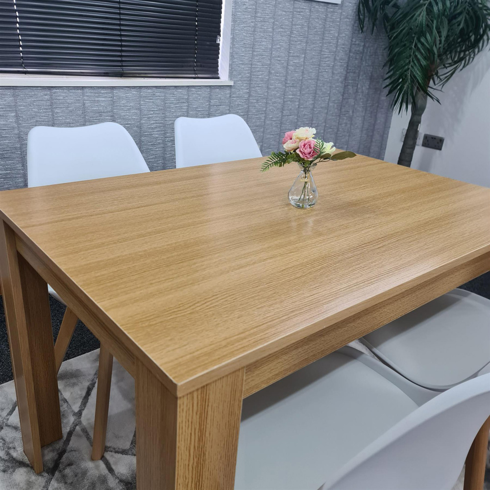 Portland 4 Seater Square Leather Dining Table Set Oak Effect and White Image 3