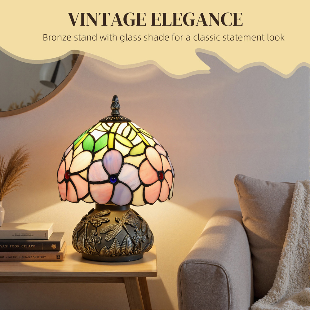 HOMCOM Tiffany Style Stained Glass Table Lamp Image 8