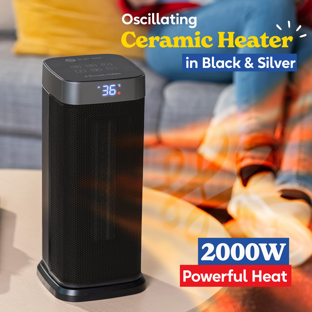Russell Hobbs RHCTH2002S Black and Silver Oscillating Ceramic Heater with Digital Display 2000W Image 3