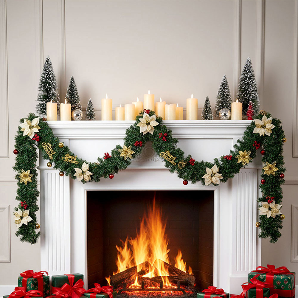 Living and Home Christmas Garland with Pinecones Red Berries and Gold Ornament 270cm Image 7