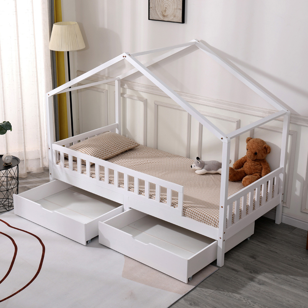 Portland Wood House 2 Drawer White Kids Bed Frame Image 8