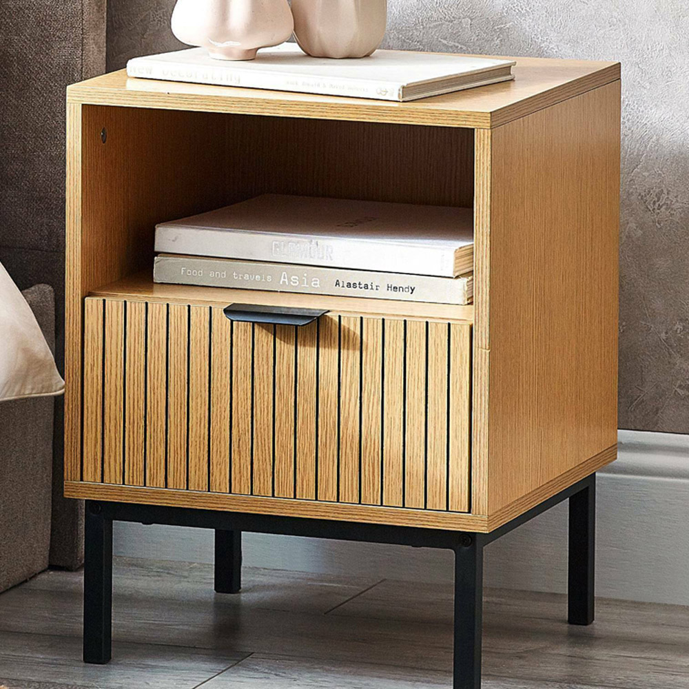 Julian Bowen Sia Single Drawer Single Shelf Warm Wood Side Table Image 1