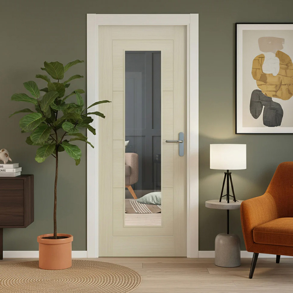 Oak Fully Finished Laminate Ladder Clear Glass Internal Door 1981 x 686 x 35mm Image 2