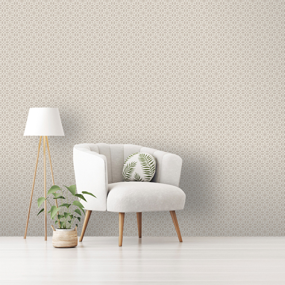 RHS Star Trellis Taupe Wallpaper Image 3