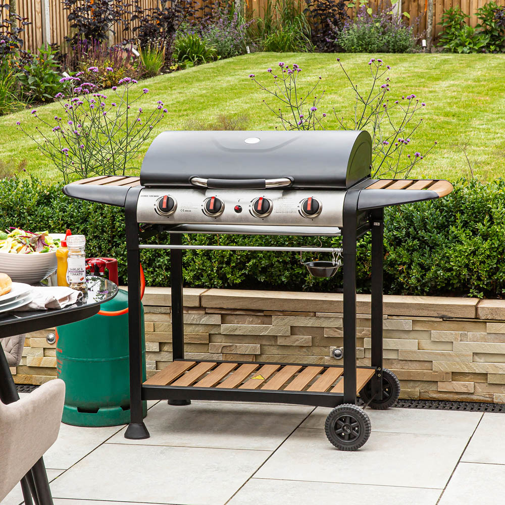 George Foreman Black and Wood 4 Burner Gas BBQ Image 8