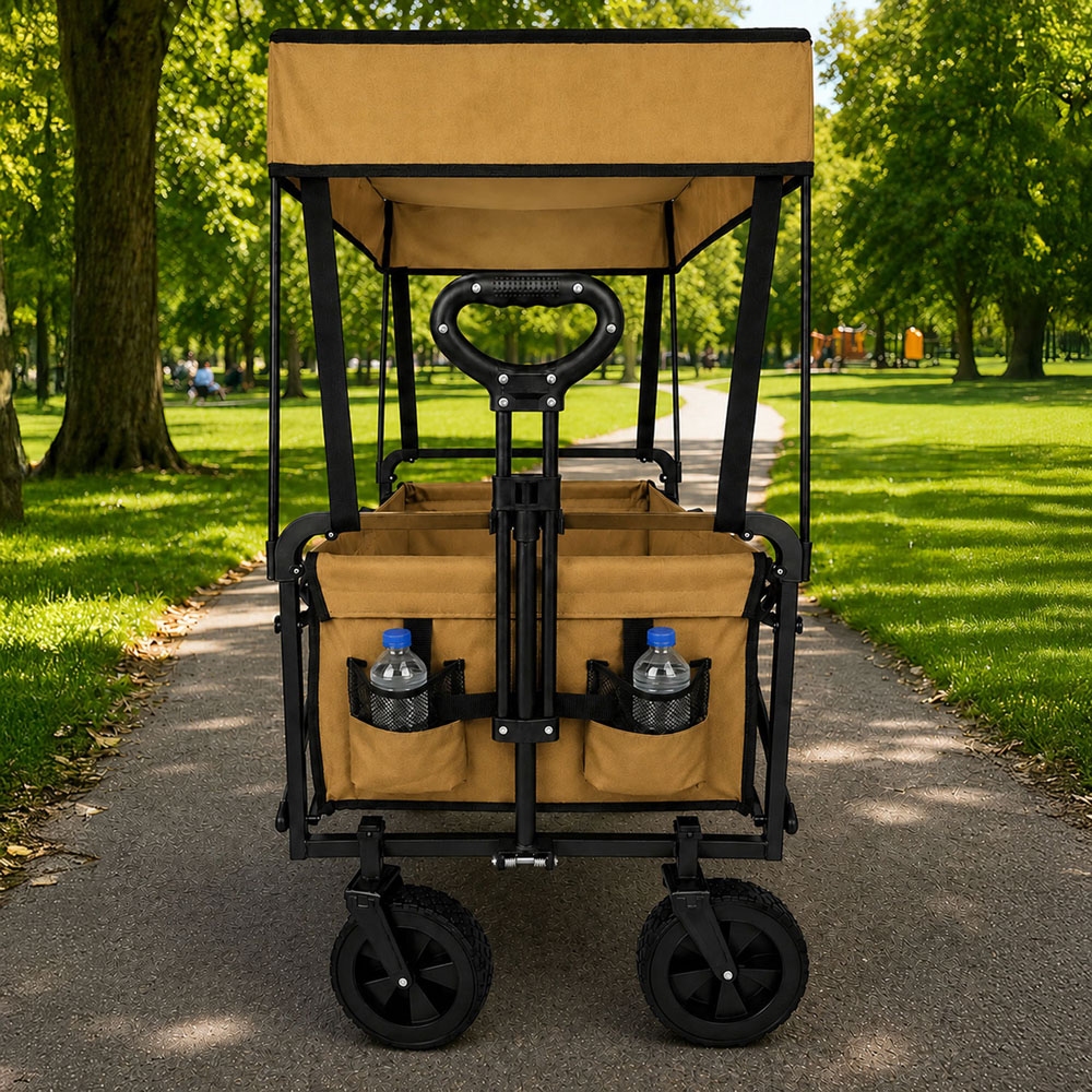 Neo Direct 140L Khaki Heavy Duty Folding Garden Trolley Cart with Canopy Image 5