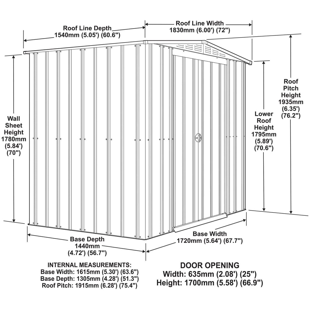 Globel 6 x 5ft 2 Door Grey Metal Apex Garden Shed Image 9