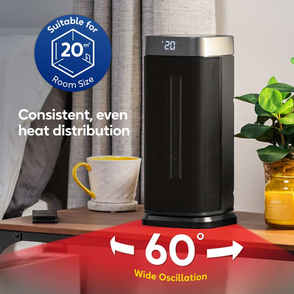 Russell Hobbs RHCTH2002S Black and Silver Oscillating Ceramic Heater with Digital Display 2000W Image 6