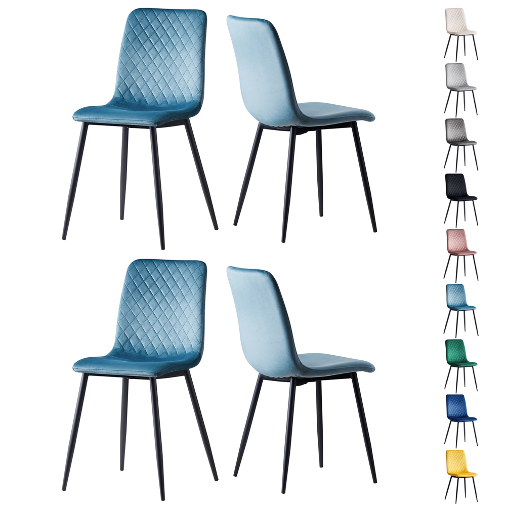 Lexi Set of 4 Light Blue Velvet Fabric Dining Chairs Image 2