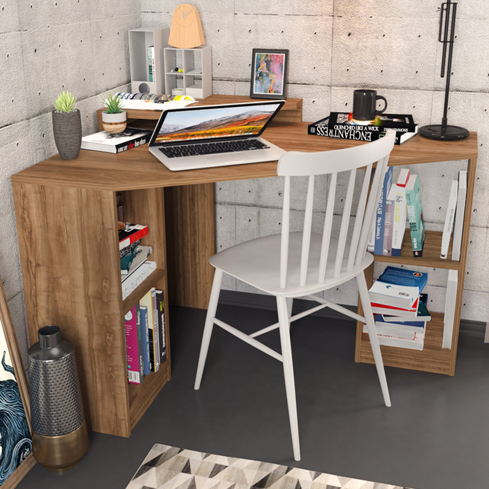 Decorotika Floating 4 Shelf Corner Computer Desk Walnut Image 1