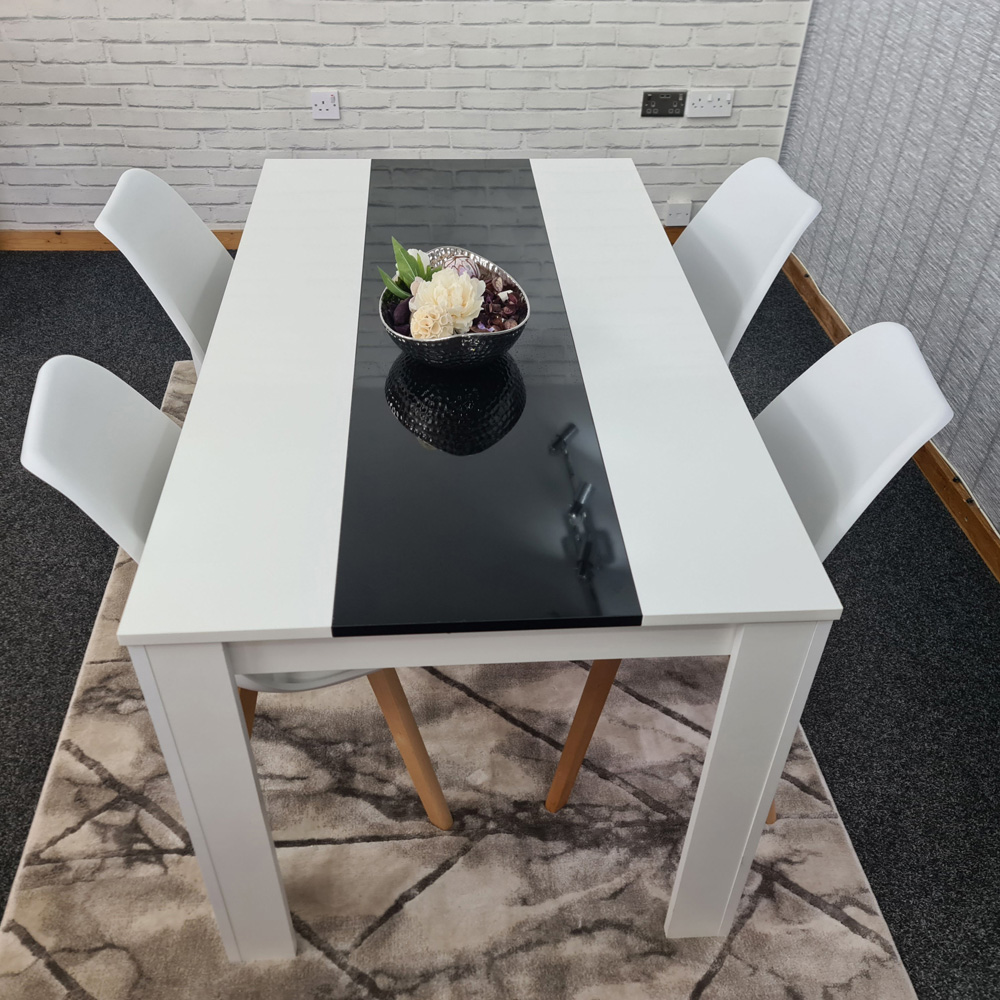 Portland Plastic Leather and Wood4 Seater Dining Set White and Black Image 6