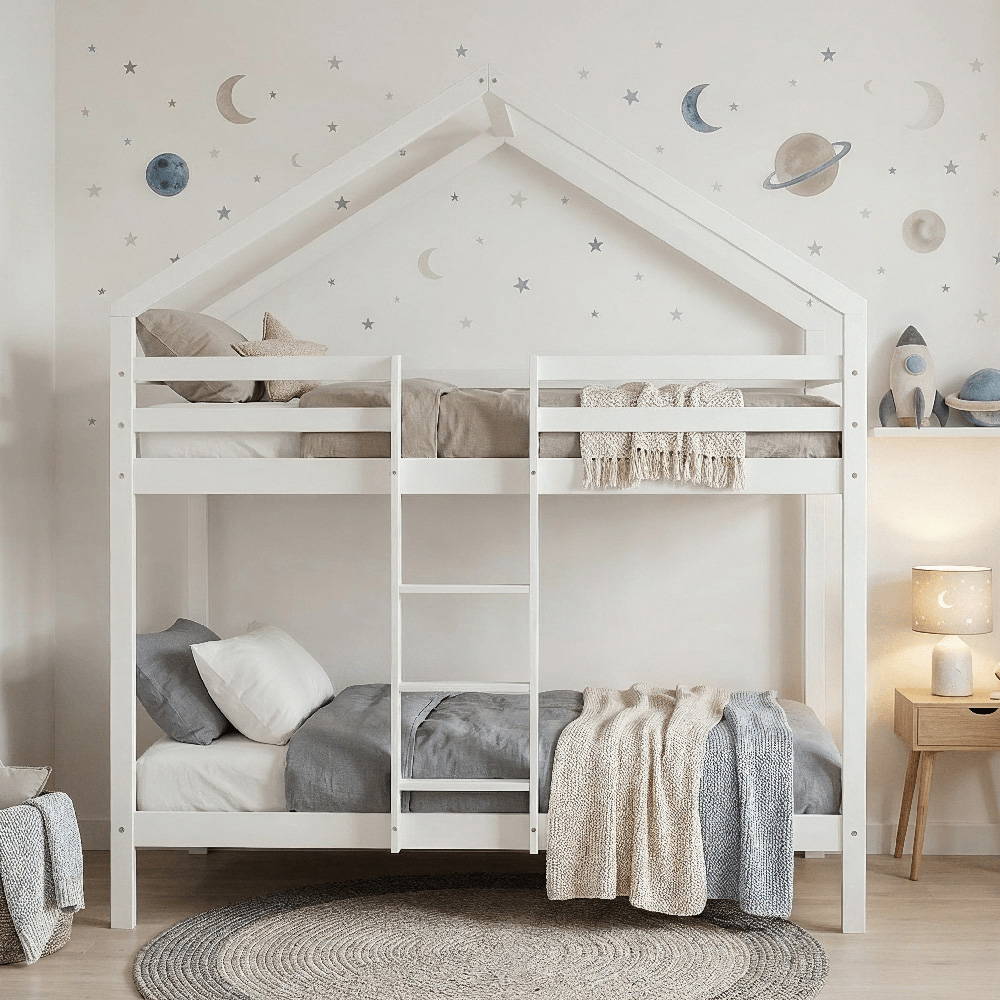 Noa and Nani Kirstine Single White House Cabin Design Bunk Bed Image 3
