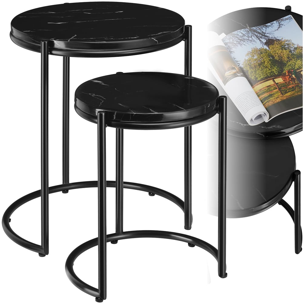 tectake Side Table Ellsa Black Marble Top Side Table Set of 2 Image 2