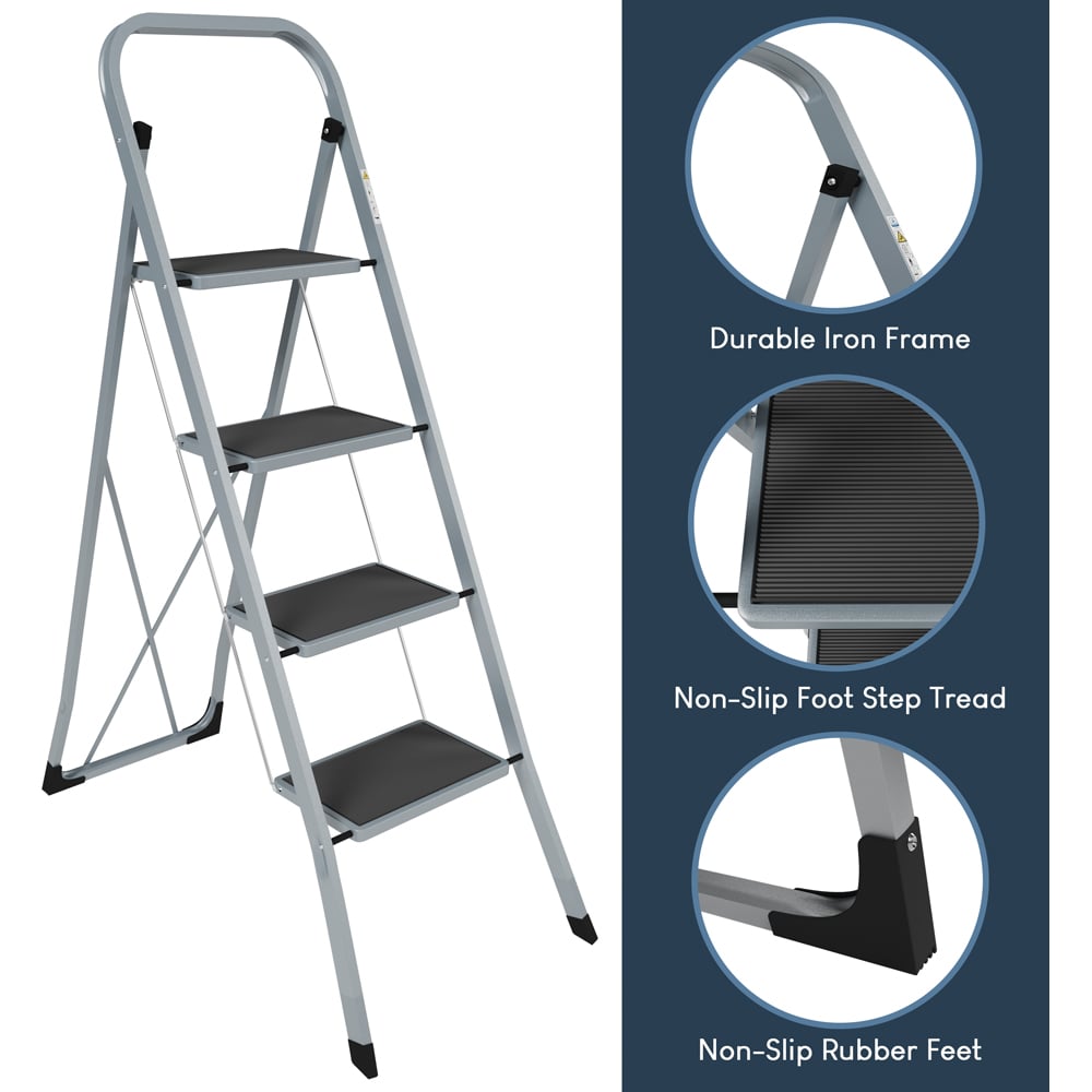 Home Vida 4 Step Grey Ladder with Anti Slip Mat Image 6