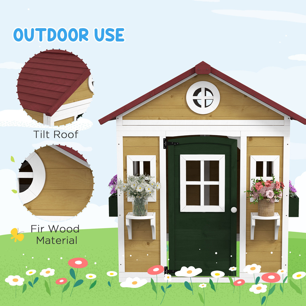 Outsunny Kids Beige Wooden Playhouse with Door Image 6