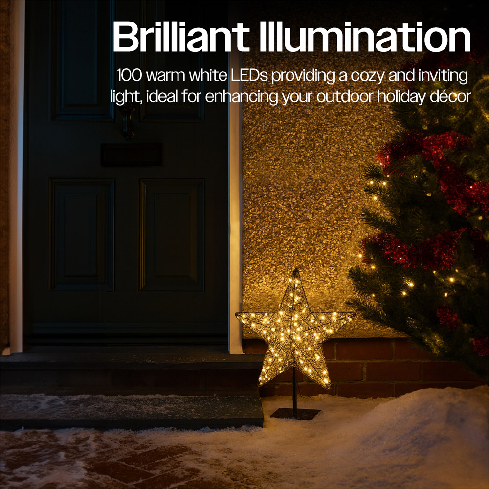 Xmas Haus Black 100 Warm White LED Star on Stand Christmas Decoration 30 x 44cm Image 5