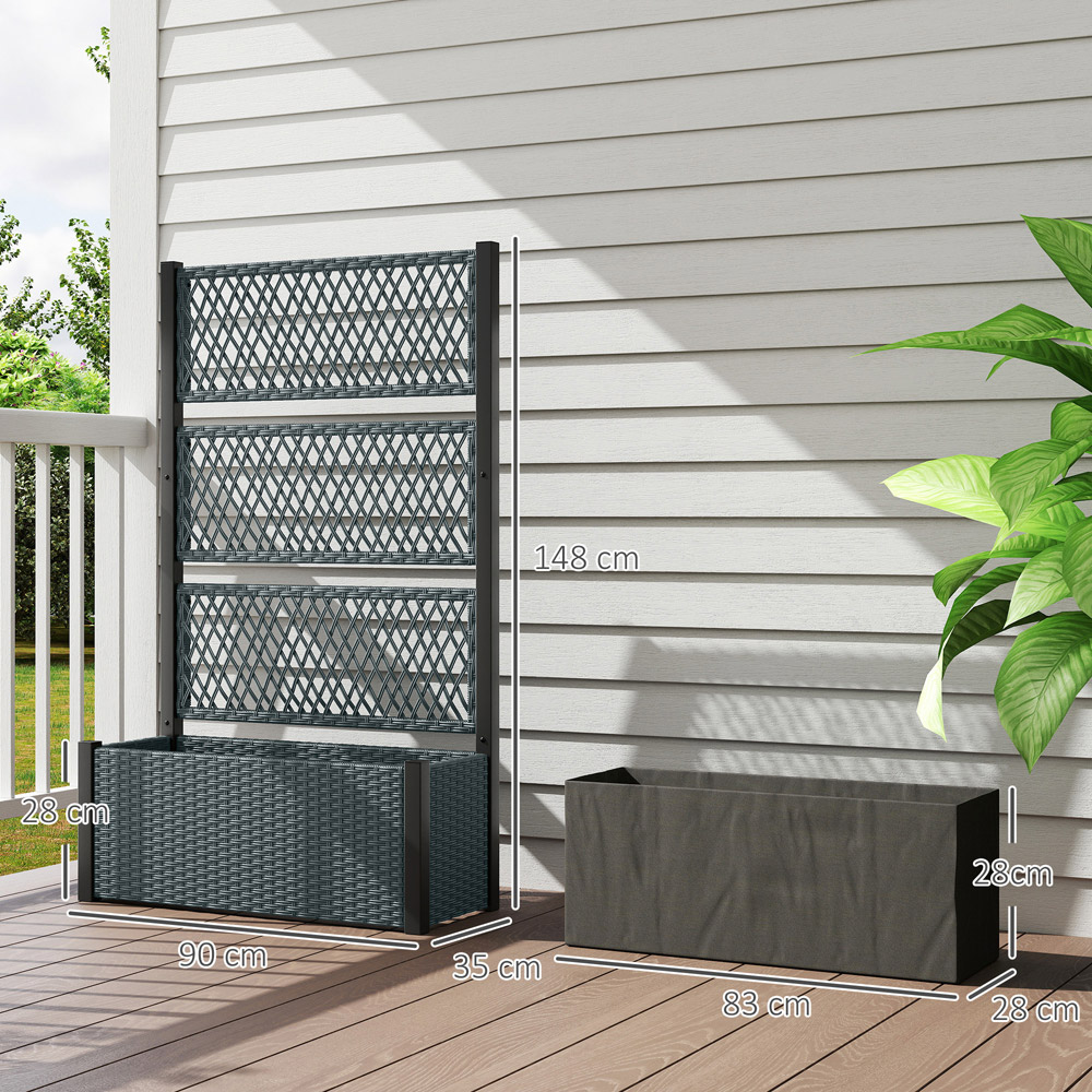 Outsunny Charcoal Grey Rattan Raised Garden Planter with Trellis Image 9