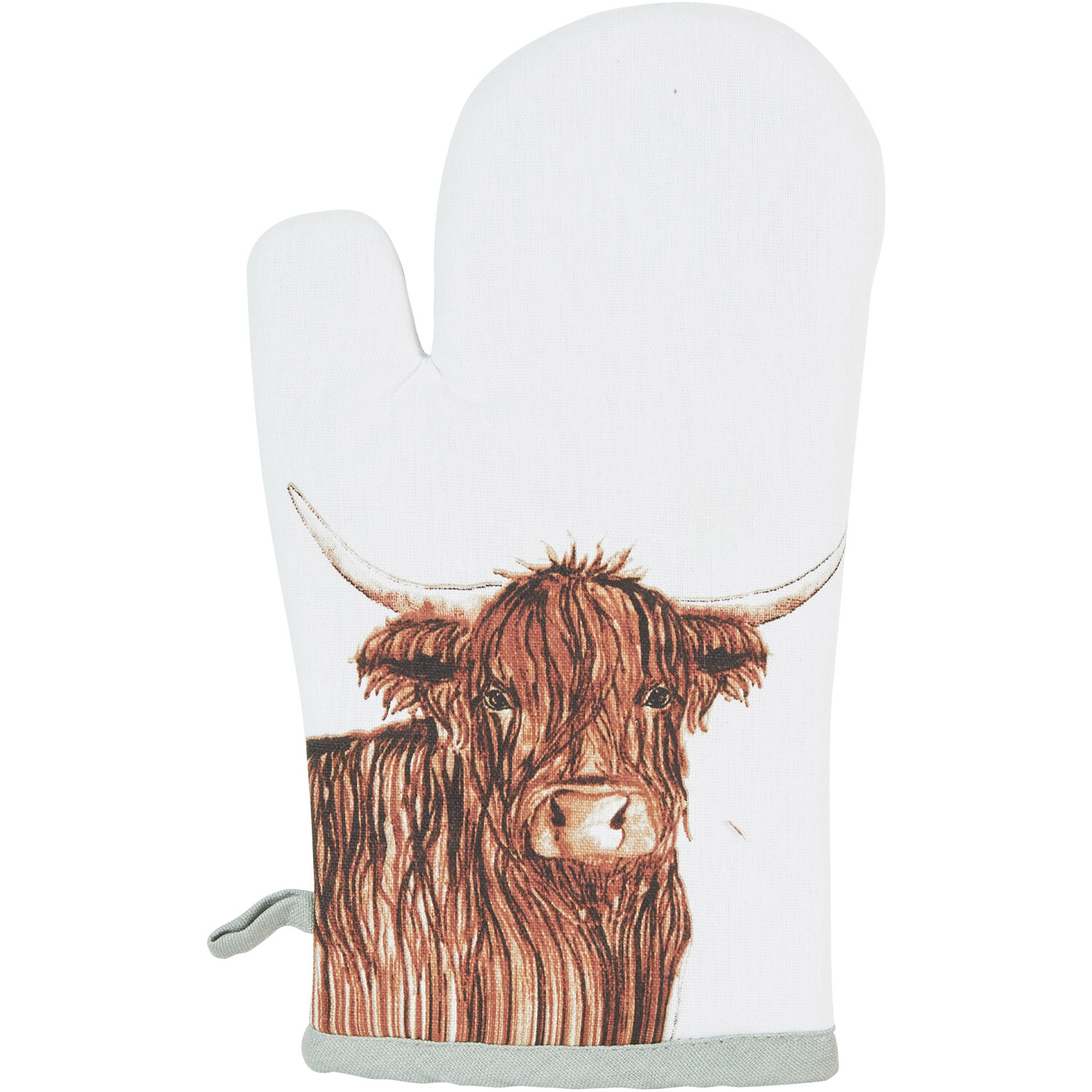 Highland Cow Single Oven Glove - White Image 2
