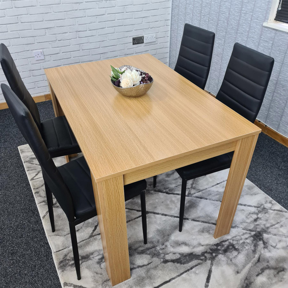 Portland 4 Seater Square Leather Dining Table Set Oak Effect and Black Image 5
