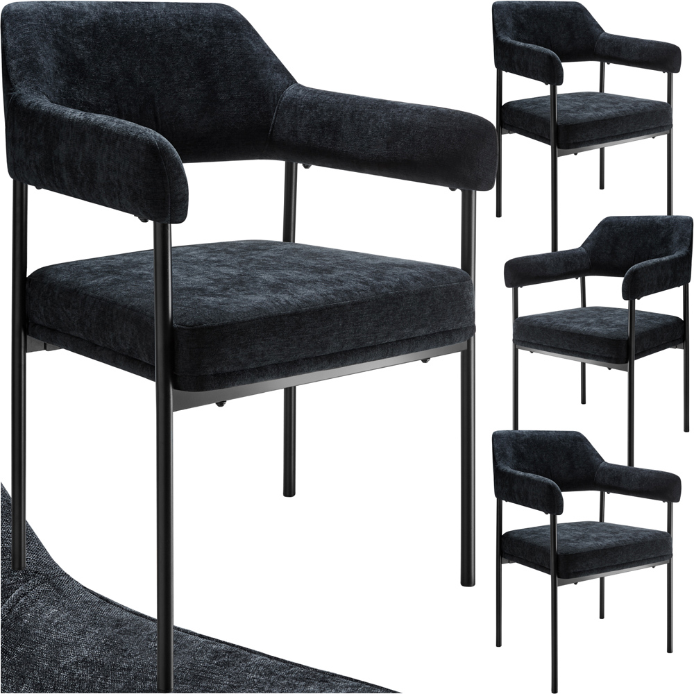 tectake Doe Set of 4 Black Woven Fabric Armchair Image 2