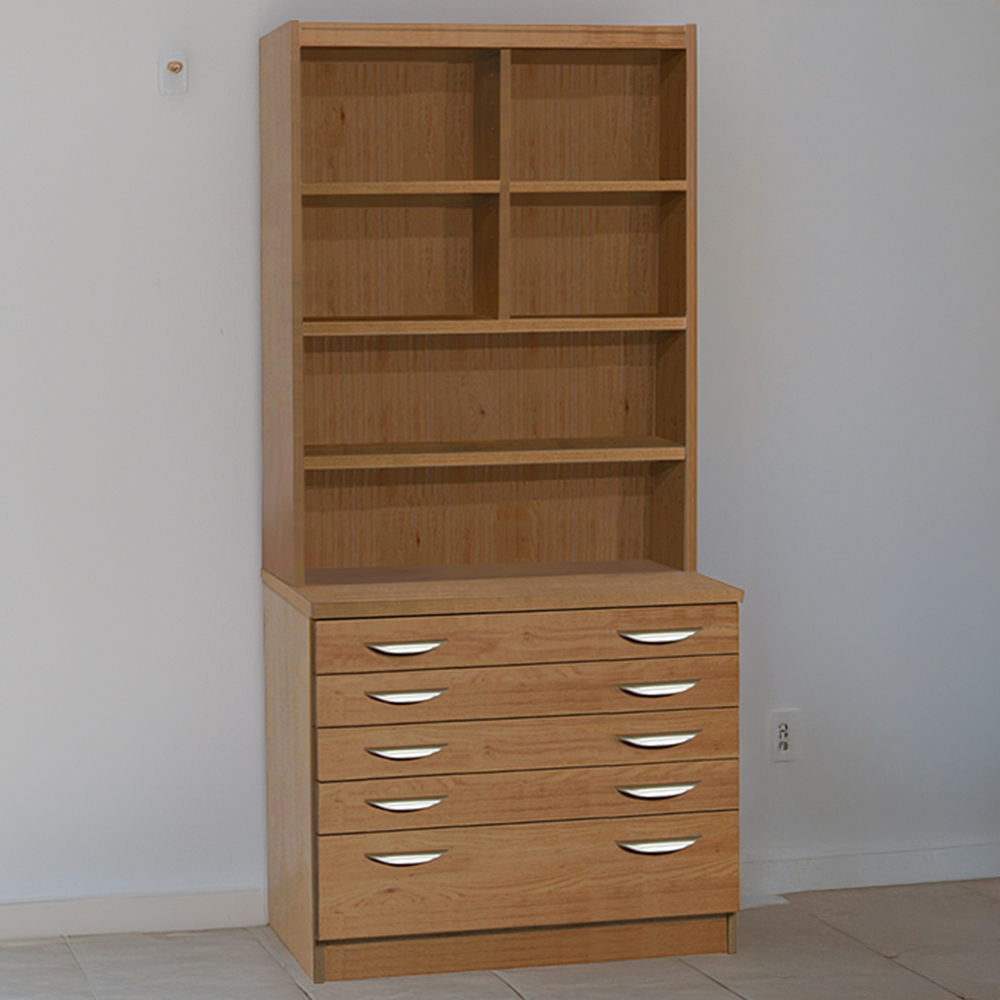 R White Cabinets 5 Drawer 6 Shelf A2 Plan Brown Chest of Drawers with Hutch Image 1