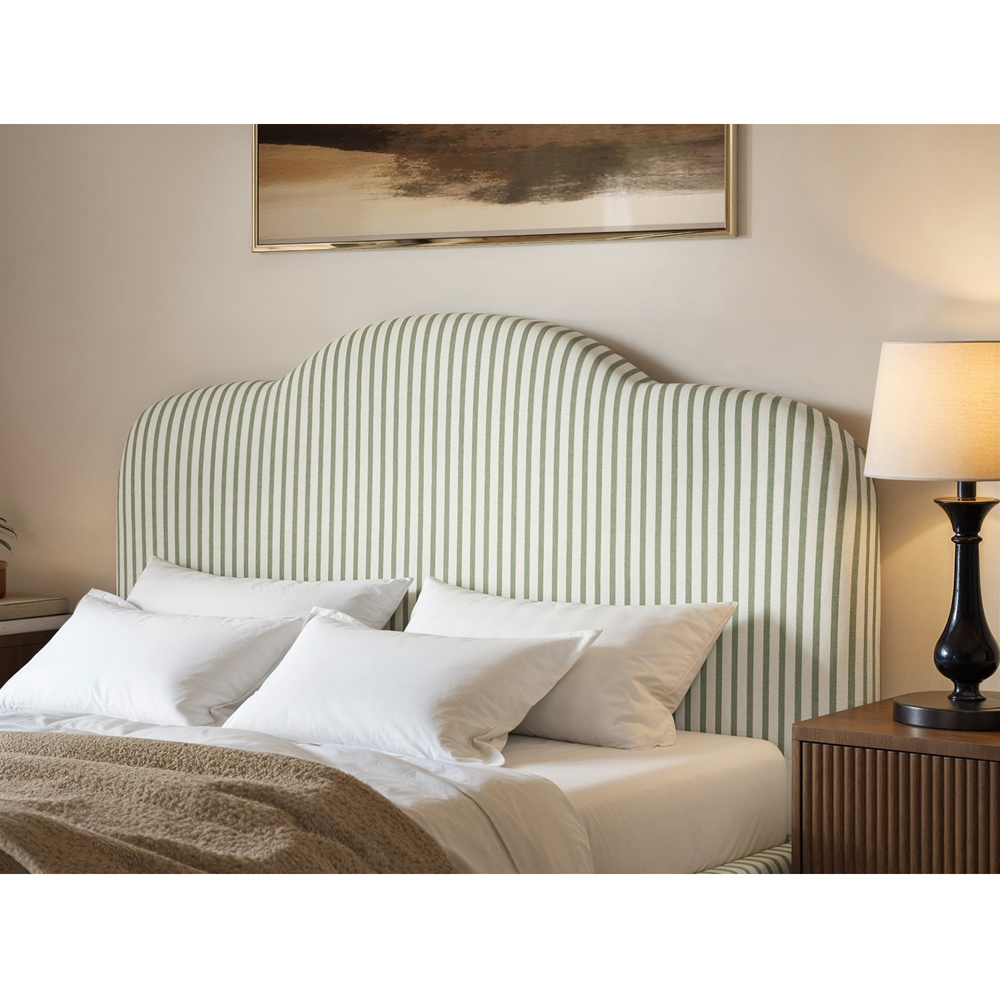 SOLACE+CO Skylynn Cloud Green Double Ottoman Bed with Curved Padded Headboard Image 4