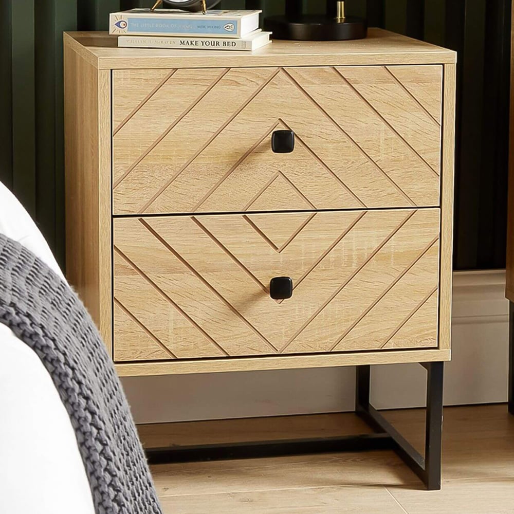 Home Source Aztec 2 Drawer Bedside Table Image 1