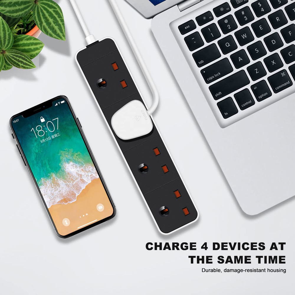 ExtraStar 13A 3m 4 Socket Black Extension Lead Image 3