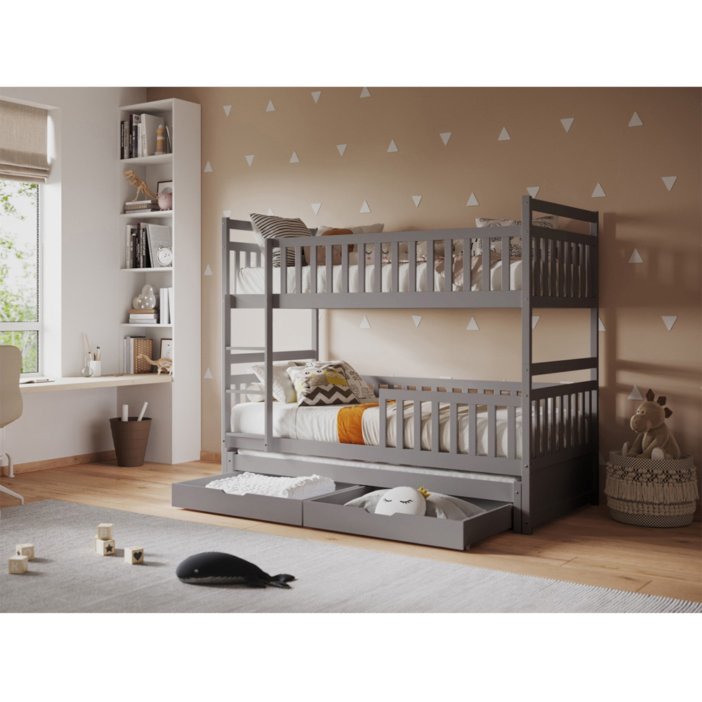 Flair Elvis Grey 2 Drawer Wooden Bunk Bed with Trundle Image 2