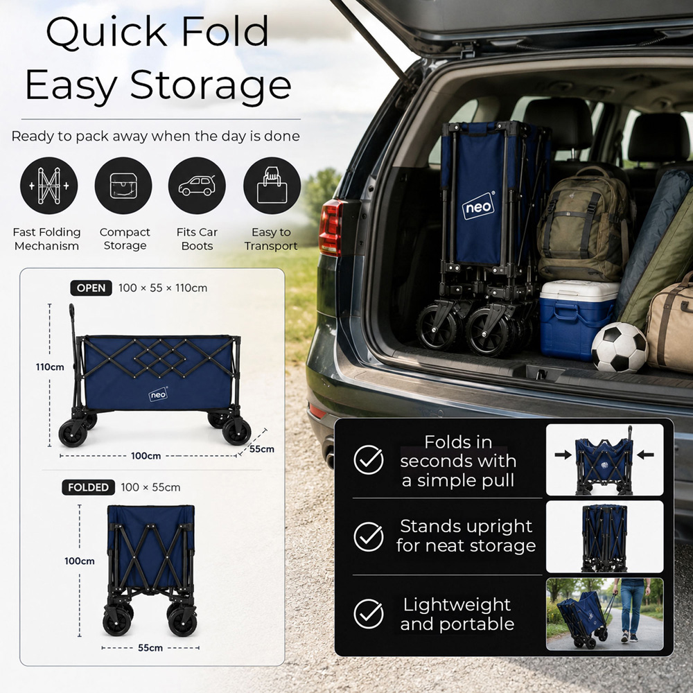 Neo Direct 300L Navy Heavy Duty Folding Garden Trolley Cart Image 8
