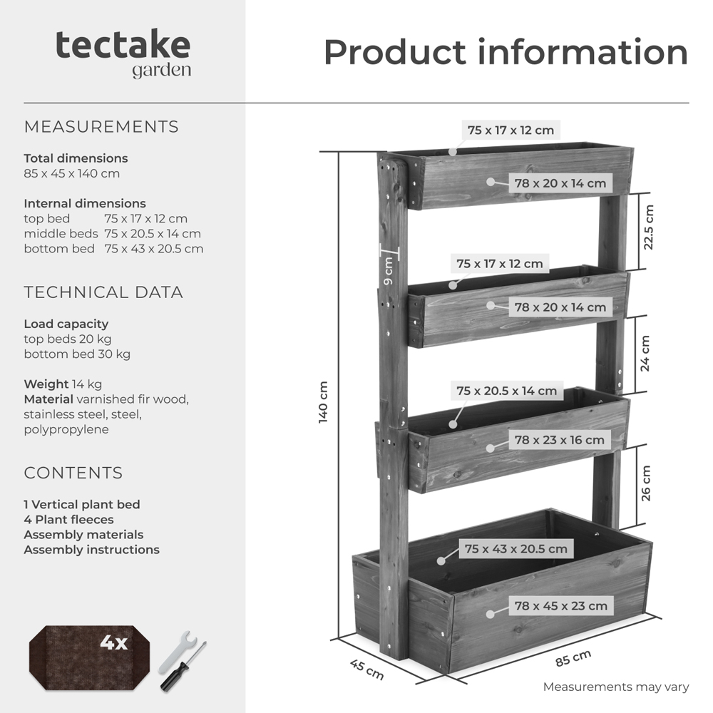 tectake Flora 4-Tier Grey Rustic Wooden Vertical Planter 85 x 45 x 140cm Image 9