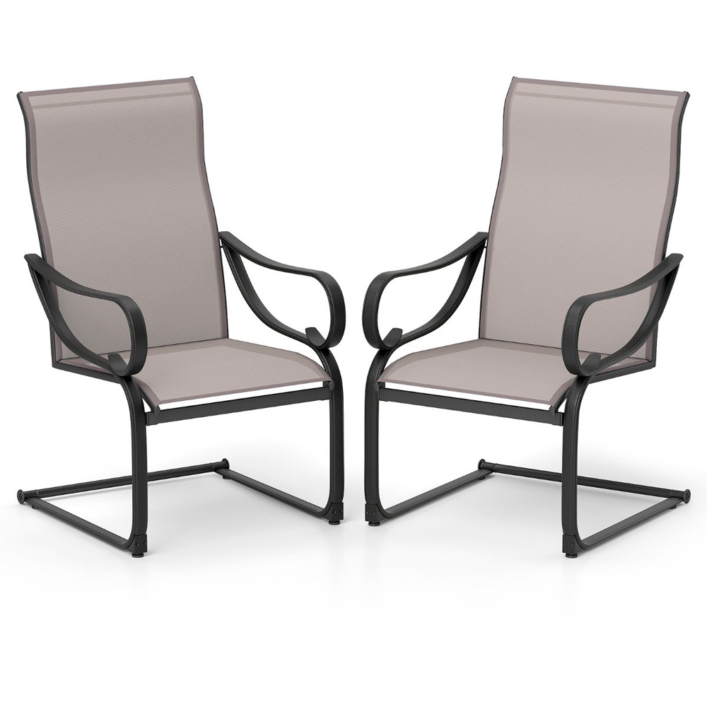 Costway Set of 2 Grey C Spring Dining High Back Chairs Image 2