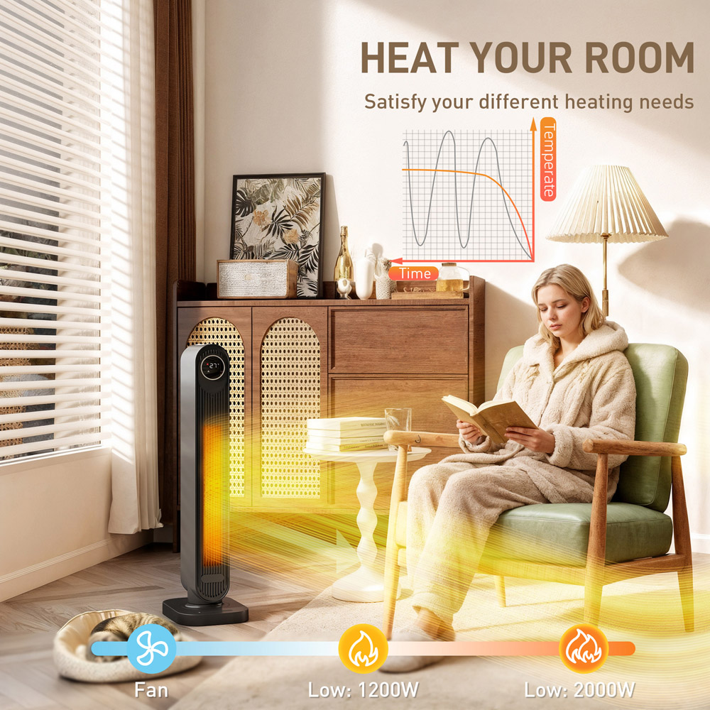 HOMCOM Black Ceramic Electric Fan Space Heater 2000W Image 5