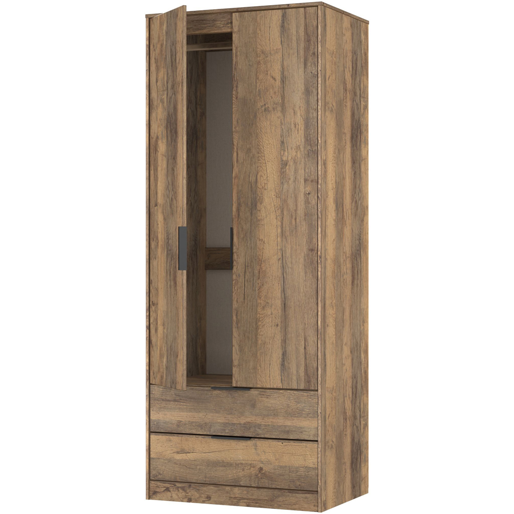 Crowndale Hong Kong 2 Door 2 Drawer Vintage Oak Tall Wardrobe Ready Assembled Image 6