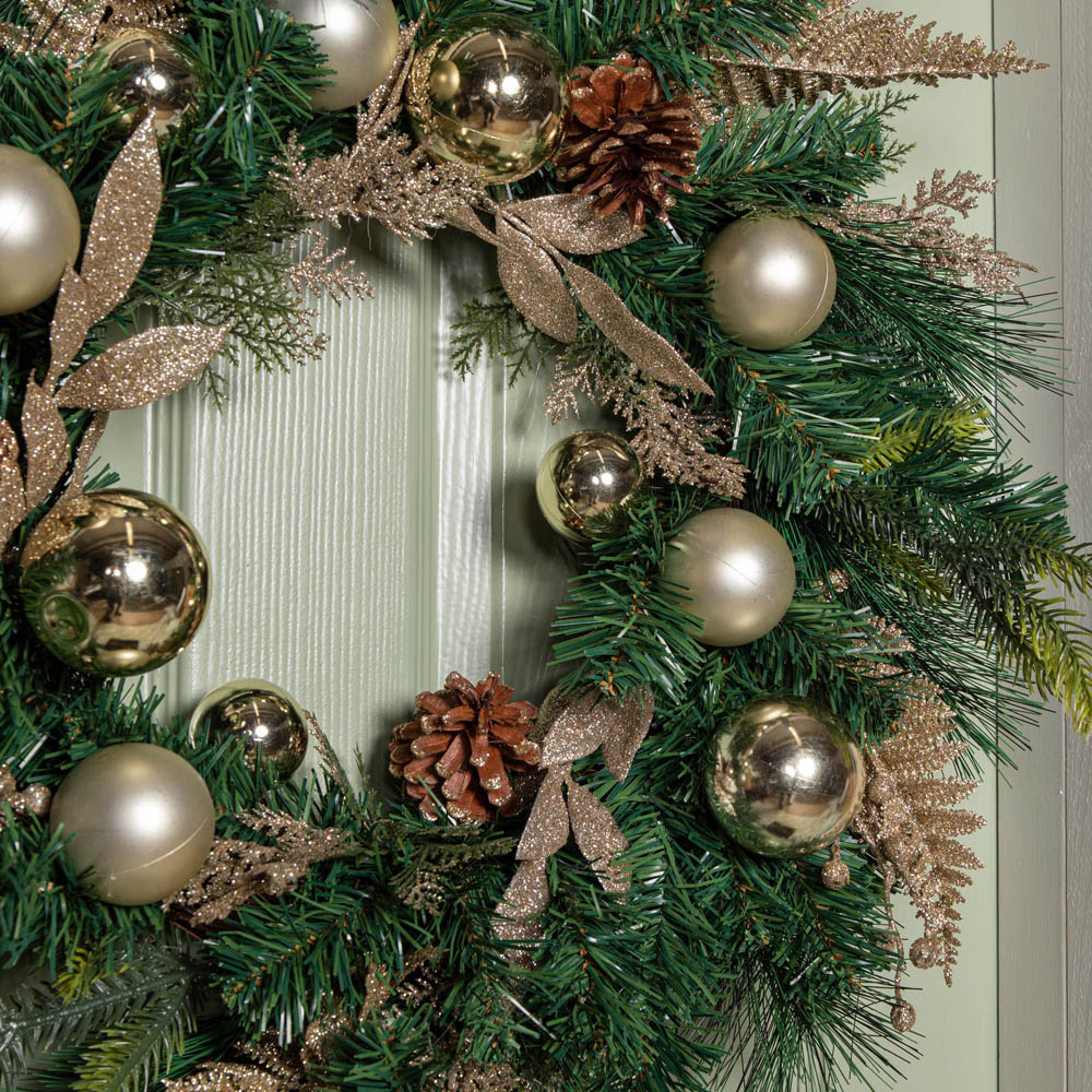 Samuel Alexander Christmas Wreath with Gold Baubles Pinecones and Glitter Berries 60cm Image 3