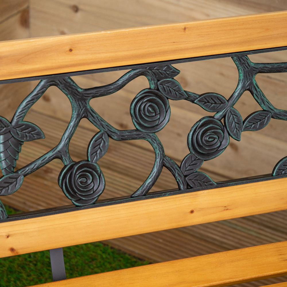Samuel Alexander 2 Seater Rose Design Wooden and Cast Iron Garden Bench Image 4