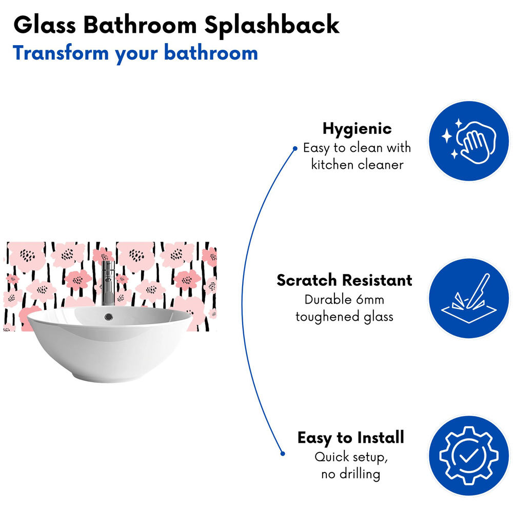 Warren Reed Designer Pastel Pink Flowers Glass Bathroom Splashback 25 x 60cm Image 4