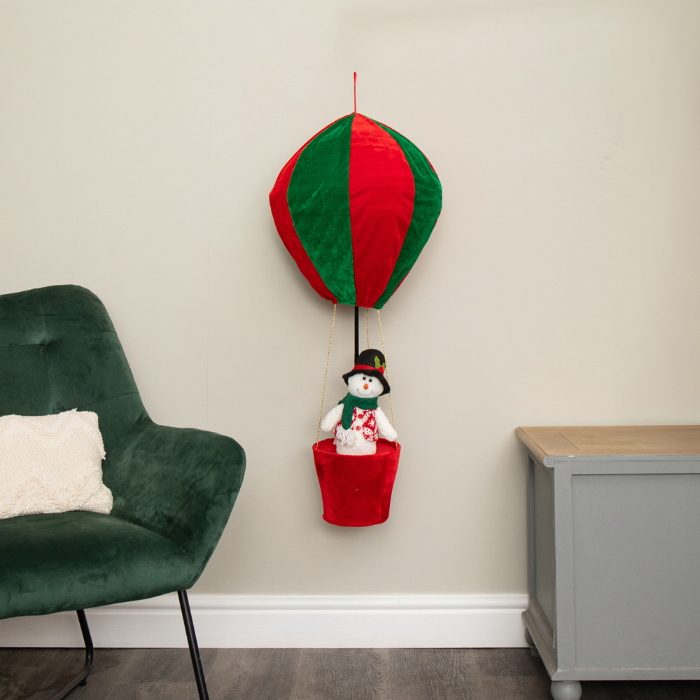 Samuel Alexander Plush Snowman Hot Air Balloon Christmas Decoration with Extension Pole 100cm Image 2