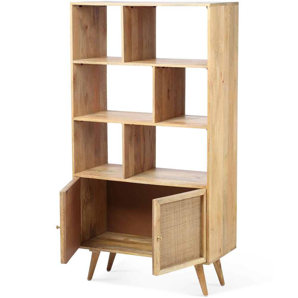 Desser Manhattan 2 Door 6 Shelf Natural Rattan and Mango Wood Standing Bookcase Image 3
