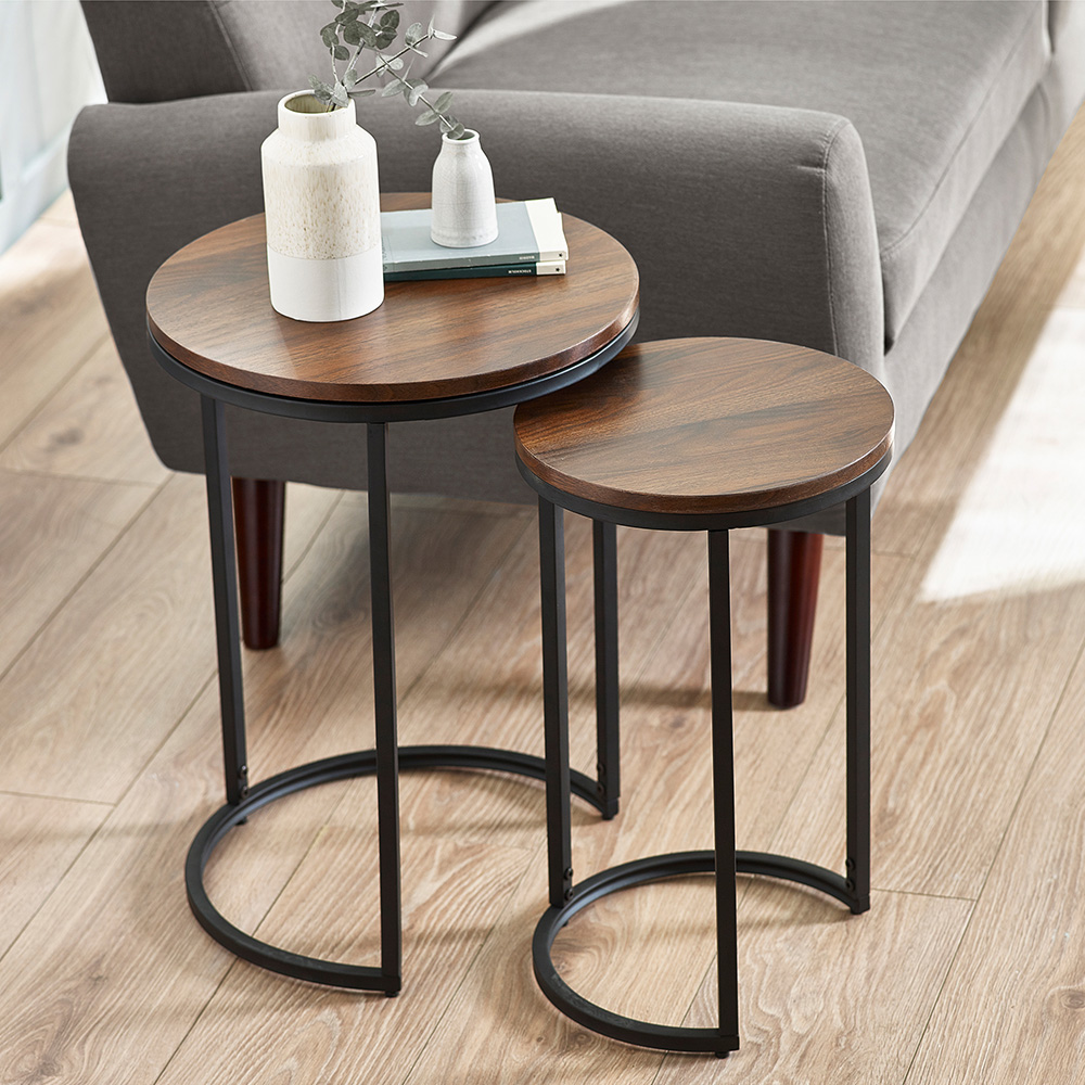 Julian Bowen Tribeca Walnut Round Nest of Tables Set of 2 Image 1