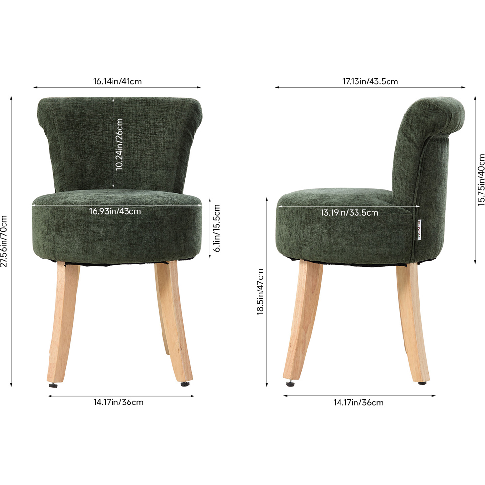 Living and Home Green Chenille Low Backrest Vanity Stool Image 9