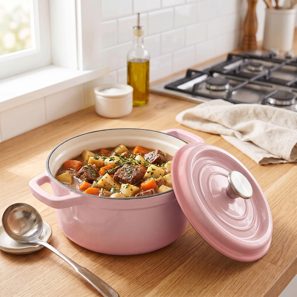 Living and Home Gradient Pink Enamelled Cast Iron Dutch Oven Pot 4L Image 7
