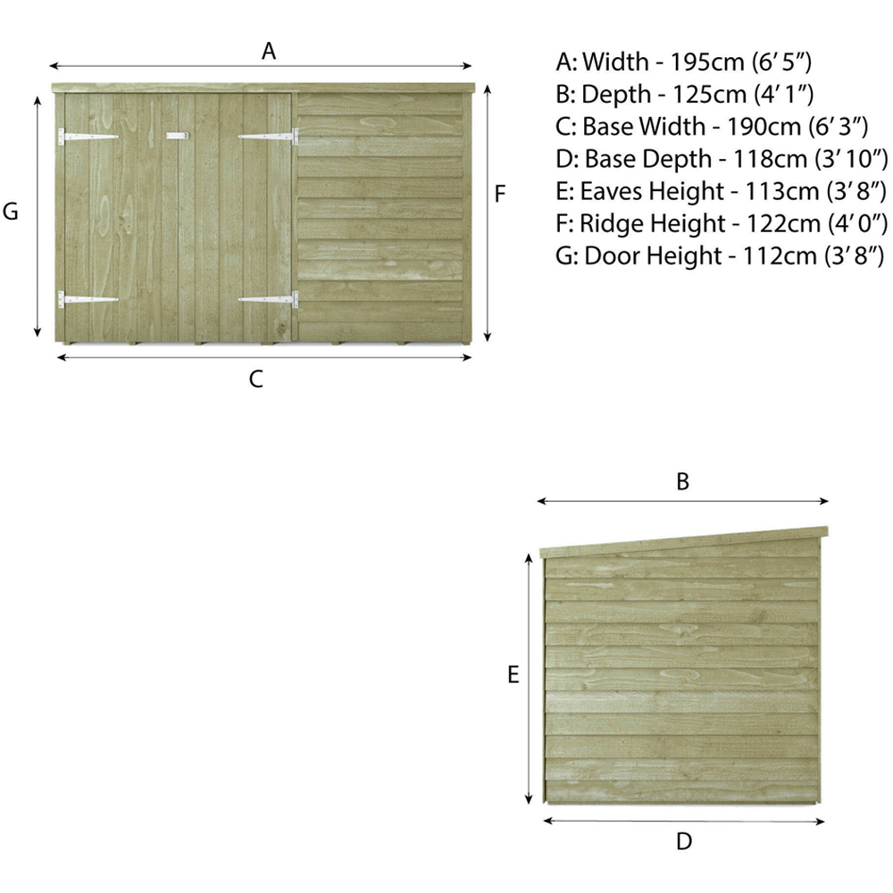 Mercia 6 x 4ft Double Door Overlap Pent Bike Shed Image 9