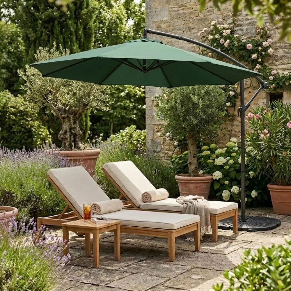 MonsterShop Green Cantilever Parasol with Full Fan Base 3m Image 2